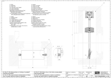 EC100 (P1180) Actionnement motorisé dans le linteau creux coulisse intérieure simple en plastique
