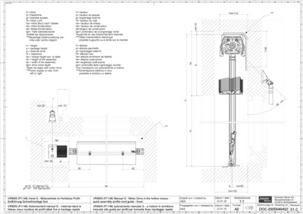 VR90W (P1148) Actionnement manuel G - motorisé dans le linteau creux coulisse de profil-câble fixe à montage rapide