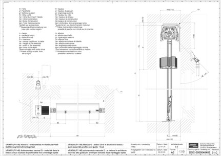 VR90W (P1148) Actionnement manuel G - motorisé dans le linteau creux coulisse de profil-câble fixe à montage rapide