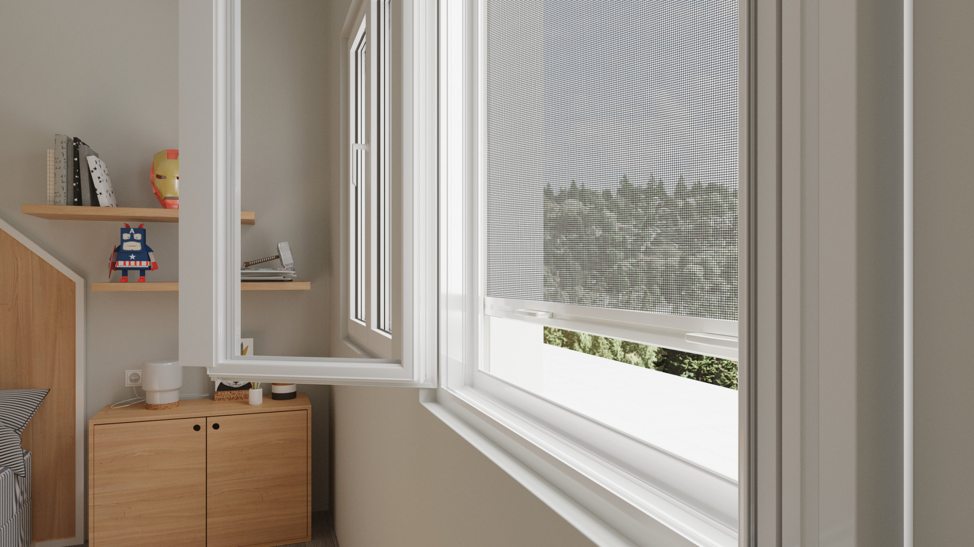 Fliegengitter und Insektenschutz als manuelles Rollo